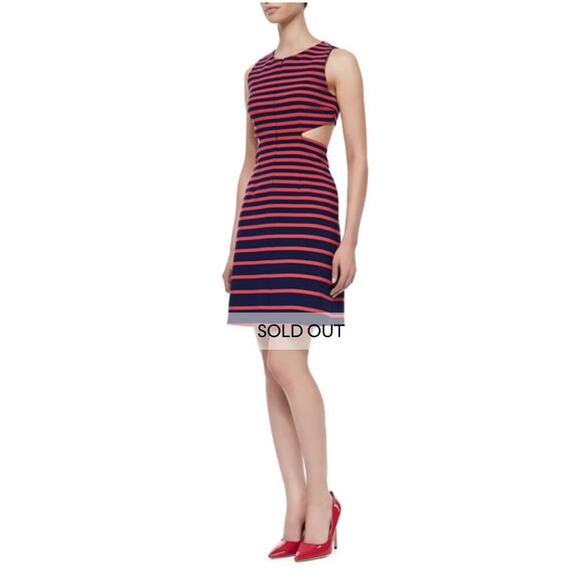 Thakoon Addition‎ Short Sleeve Cut Out Back Dress Pink Navy Blue Style Size 6 - Picture 2 of 16